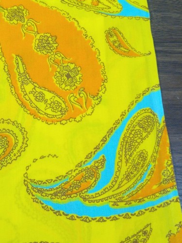 vintage fabric cotton poly blend material PAISLEY orange yellow turquoise 70s 2+ - Picture 5 of 8