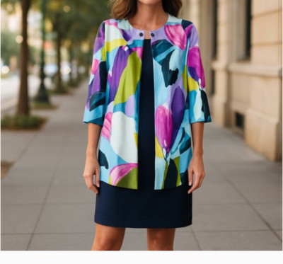 NWOT DANNY & NICOLE MULTICOLORED PRINTED KNEE-LENGTH JACKET DRESS 2 PCS