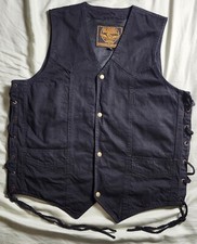 Milwaukee Performance Mens Denim Biker Vest Black Sleeveless Snap Button Size L