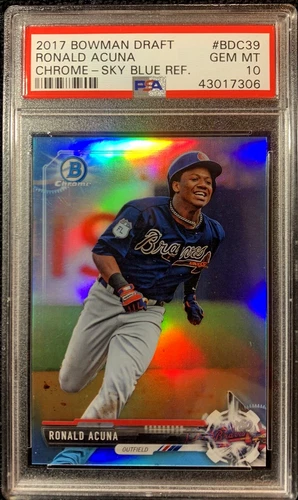 2017 BOWMAN DRAFT CHROME RONALD ACUNA JR SKY BLUE REFRACTOR  #BDC39 PSA 10 #/399