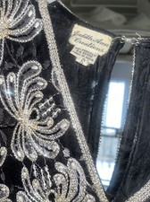 Vintage Judith Ann Creations Black Silk Beaded Formal Dress Size S
