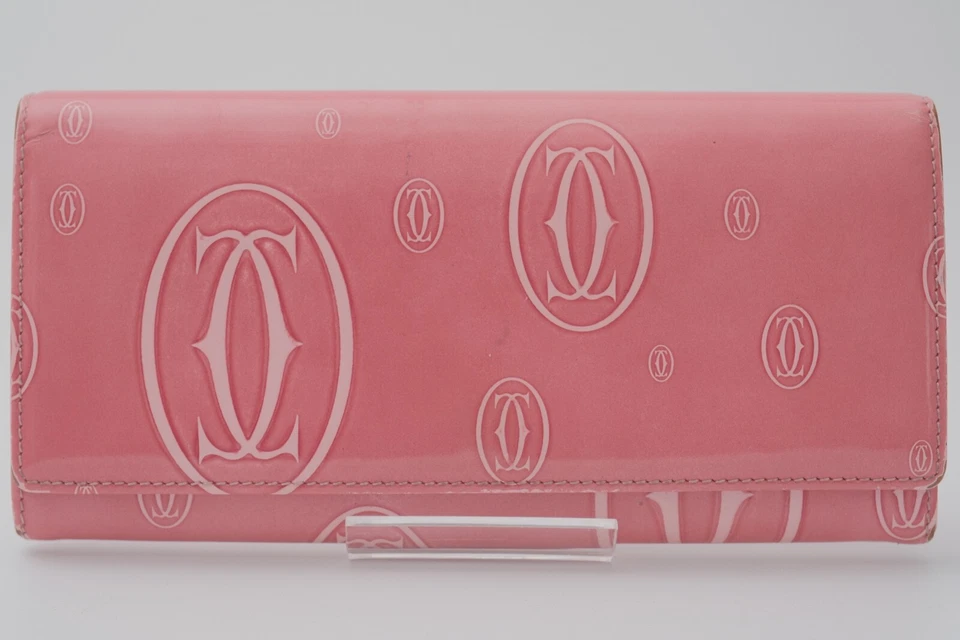 Cartier Feliz Cumpleaños Cartera Cartera Doble Plegable Charol Auténtico Foto 2 de 4