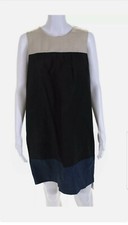 Michael Michael Kors Womens Color Block Shift Dress Beige Black Cotton Size 6