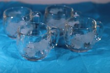 Nestle Etched Clear Glass World Globe Coffee Tea Cocoa Mugs Set of 4