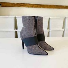 Topshop High Shine Rhinestone Stiletto Ankle Boots Silver Size 6.5 Retail 206