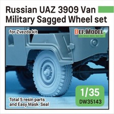 DEF Model DW35143, Russian UAZ 3909 Van Military Sagged wheel set (for Zve, 1/35