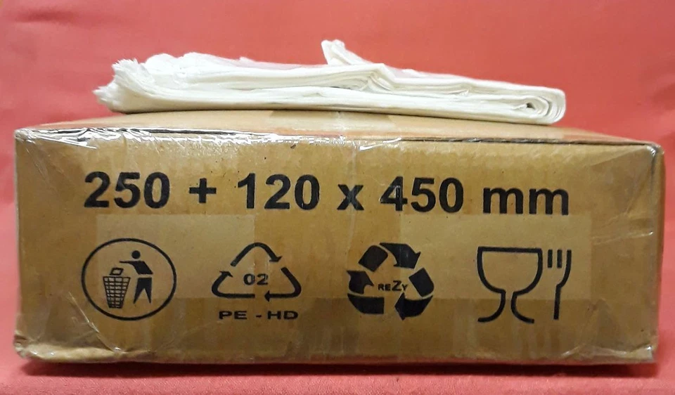 100 Tragetaschen Sacs Plastique HDPE - 250 + 120 x 450 mm - Sac à Poignée - Photo 1/1