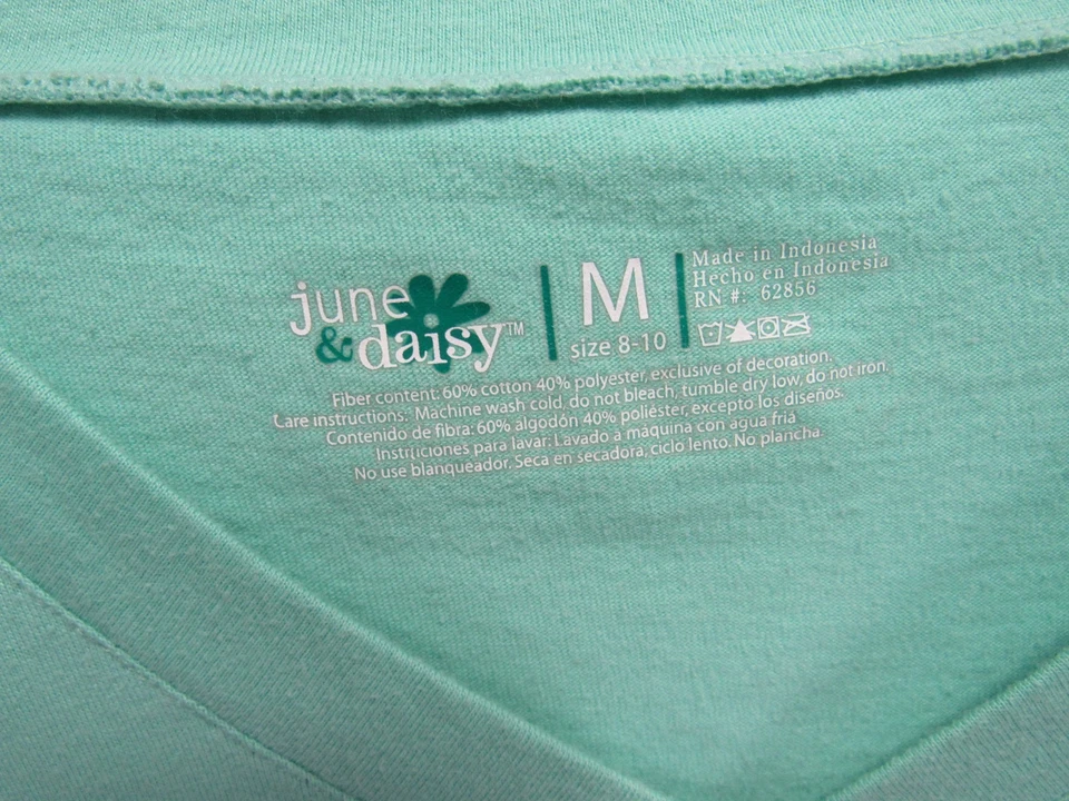 Camiseta June Daisy Talla M 8 10 Verde Pull Over Cuello en V Manga Corta Informal Trabajo Foto 2 de 3