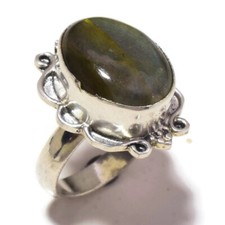 Natural Labradorite Oval Gemstone Handmade Engraved Statement Ring US-5.5 N5818