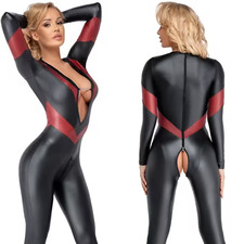 Womens Clubwear Catsuit With Red Stripes