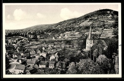 Bensheim /Auerbach, Ansichtskarte, Blick auf Ort und Bergstraße mit Kirche 
