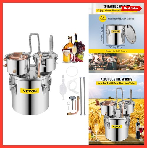 Alcohol Still 5 Gallon Distiller Kit with Thumper Keg Copper Tube Thermometer