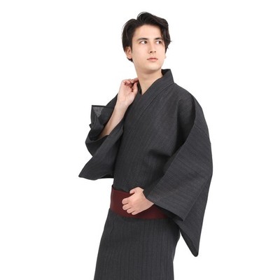 Japanese Men's Yukata and Easy Obi Belt Set Size M L LL Black WN17