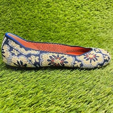 Rothy's The Flat Sapphire Burst Womens Size 8 Blue Cream Casual Slip On Flats