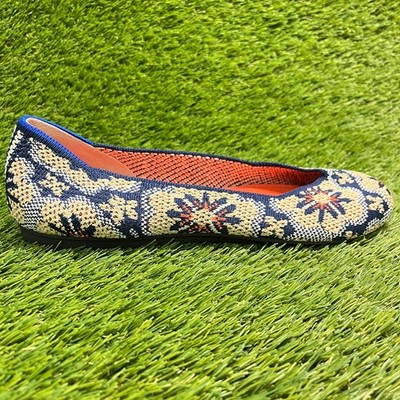 Rothy's The Flat Sapphire Burst Womens Size 8 Blue Cream Casual Slip On Flats
