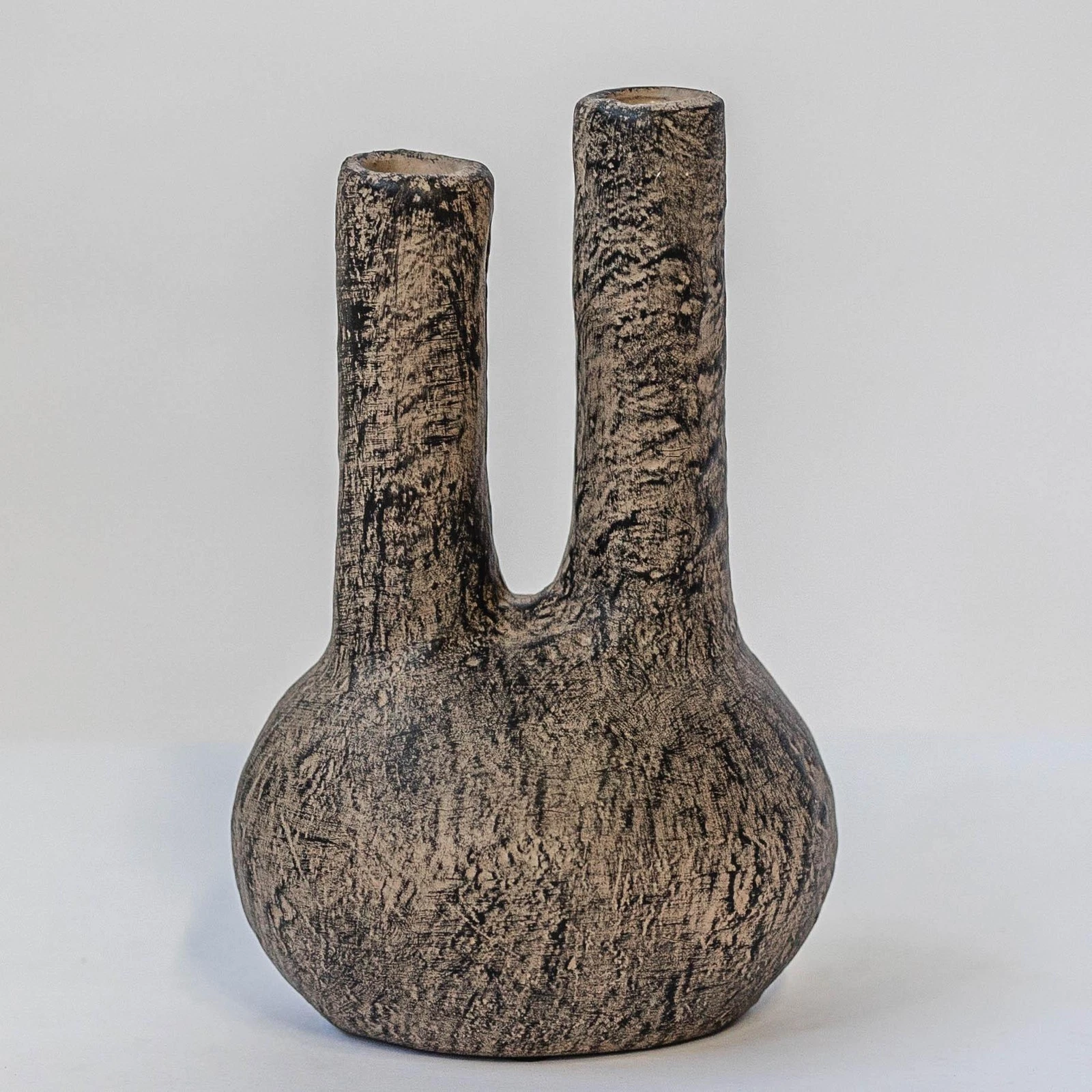 Matte Brown And Black With Two Openings Vase