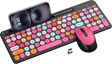 Pink Black Colorful Wireless Keyboard and Mouse Combo - Round Keycaps, 2.4GHz