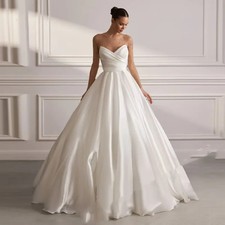 O-neck Beaded Wedding Dresses A-line Satin Pleat Bridal Ball Gowns Button Back