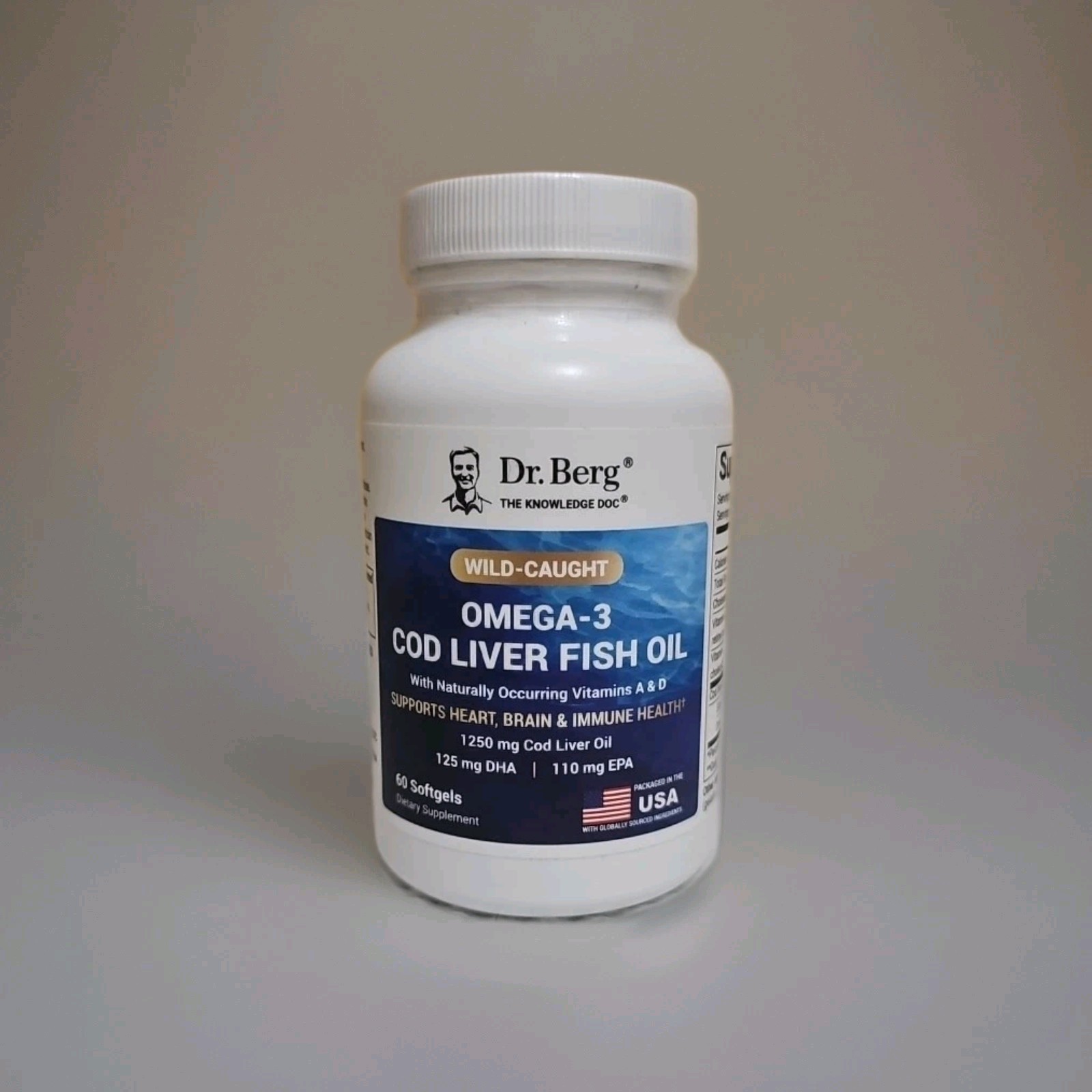 Dr. Berg Omega-3 Cod Liver Fish Oil , 60 softgels - Exp: 11/2027.