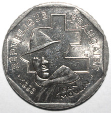 French 2 Francs Coin 1993 KM# 1062 France Jean Moulin WWII Resistance Two