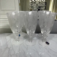 VTG Heisey Rose Etched Crystal Goblets 5.5” w/ Original Stickers EXC Set Of 6