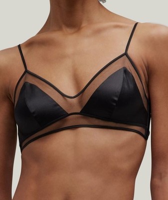 Kiki De Montparnasse Women's Black Silk Wireless Peep Show Bralette Bra Size S