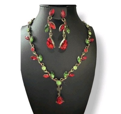 Novadab Lab-Created Rubies & Emeralds Necklace Set