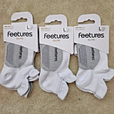 3 PAIRS Feetures Elite Socks LIGHT Cushion Size Large No Show Low Cut Tab White