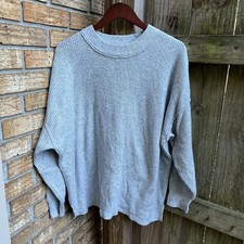 aerie Light Gray Waffle-Knit Oversized Crewneck Sweater Medium
