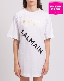 PVP€309 BALMAIN Niños Camiseta Vestido Talla 14Y Blanco Logo Hecho en Portugal