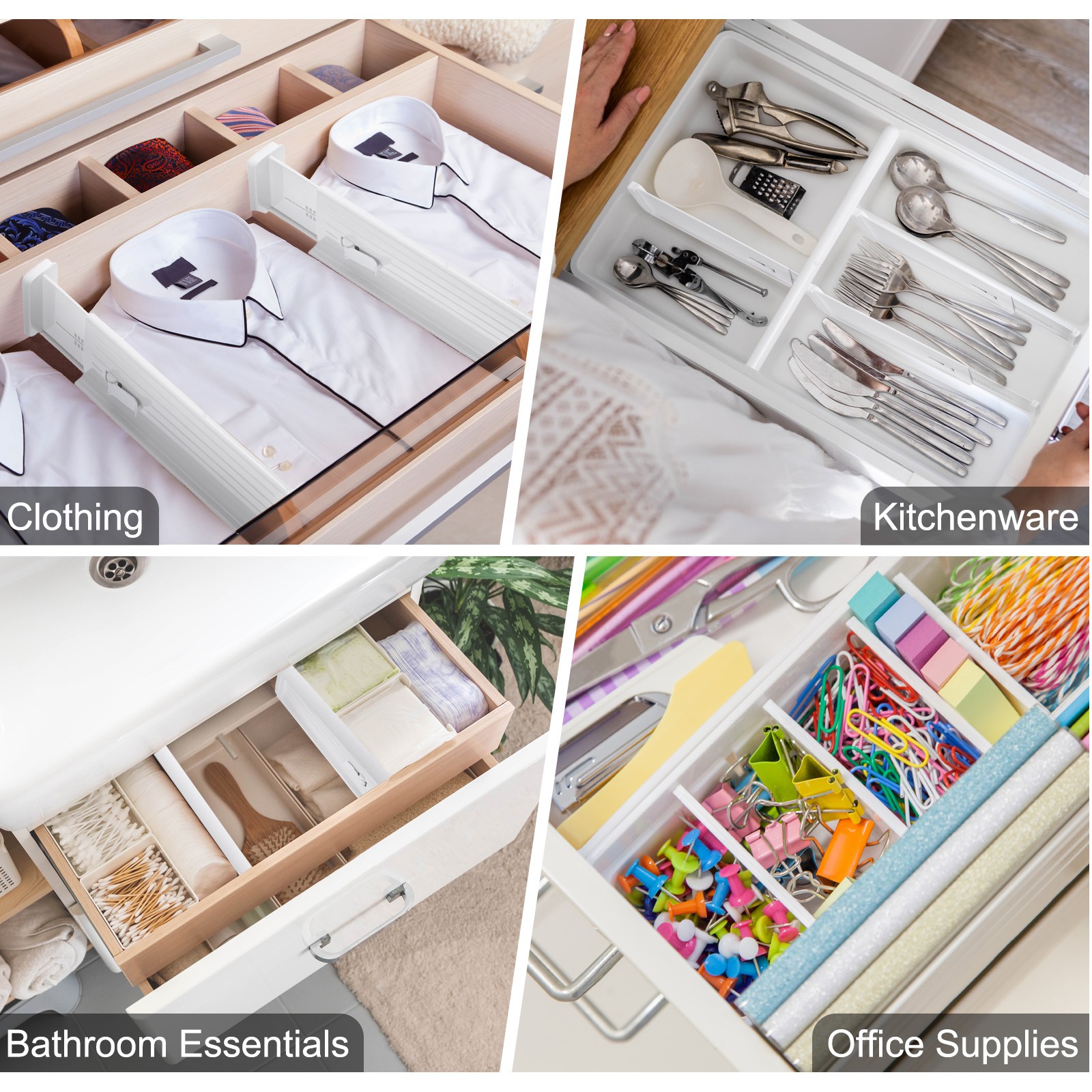 4Pcs Plastic Drawer Dividers Organizer 11"-18" Adjustable Separators Black