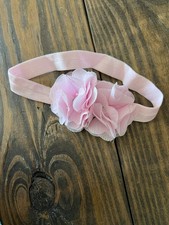 Pink Fabric Flower Headband with Bow and Rhinestone Accents for Baby  Toddler