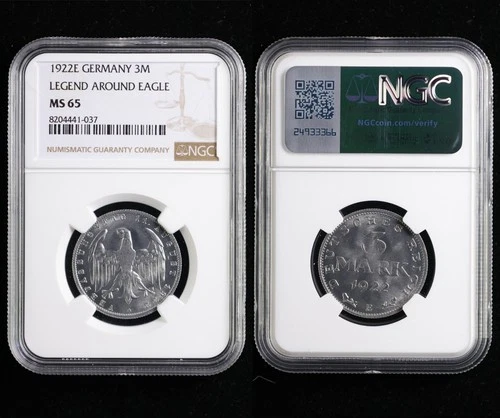 1922E GERMANY 3M LEGEND AROUND EAGLE NGC MS 65