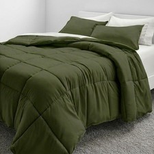Bare Home Goose Down Alternative Comforter Set Queen Cypress Green 3 Piece