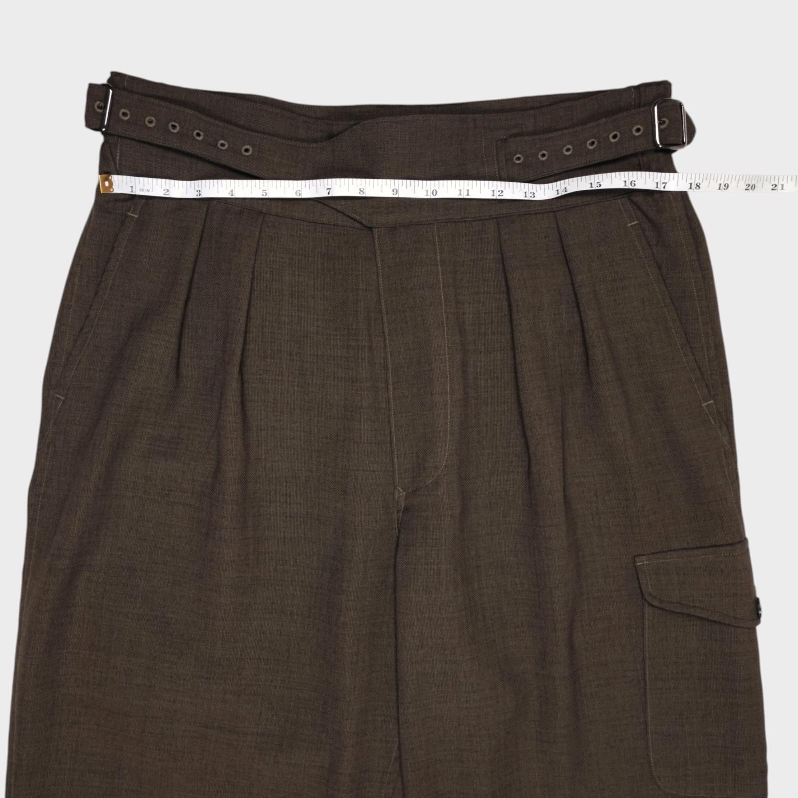 BEAMS PLUS Men's Khaki Pleated Loose Fit Gurkha Trousers - Size L