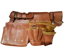 NWOT Masters McGuire-Nicholas 1DM-527-M-2 Tan Leather Rig Tool Belt 52.5" 2 Bag
