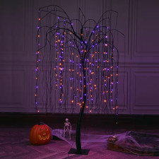 7 Ft. Purple Pre-Lit LED Halloween Tree Artificial Christmas Tree with Spiders a