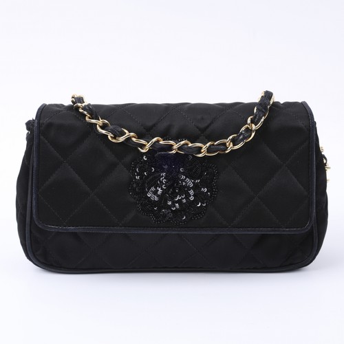 Chanel Quilted Sequin Black Nylon Flap Bag | W62326 4900000148268