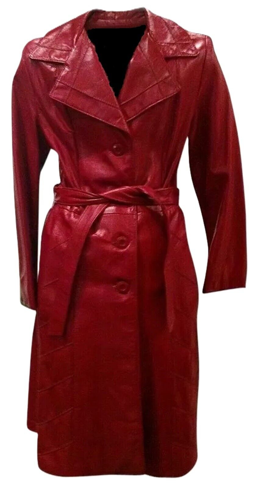 Gabardina roja 100 % piel de cordero genuina para mujer con botones de...