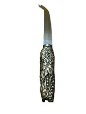 Vtg Forked Cheese Knife Slicer Grape Handle Design Handle 3.5” Blade Has Marks