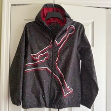 EUC Nike Air Jordan Jacket Rain Jumpman Boys Black Gym Red Hooded Windbreaker