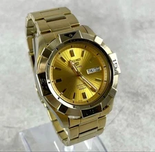 SEIKO 7S36 Automatic Watch Gold Skeleton Bezel Men's Timepiece