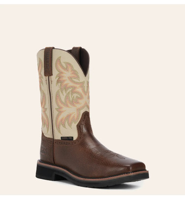 Justin Men's Stampede Driller Rich Brown and Ivory Square Steel Toe Work Boot