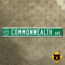 Boston Commonwealth Avenue marker road sign University city seal two-sided 40x6