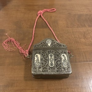 ANTIQUE MOROCCAN BRASS/SILVER BOX INTRICATE INLAID PANELS TO CARRY THE QURAN