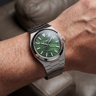 COSO Oris Automatic Men's Watch Green Patterned Dial Brushed Steel Bracelet
