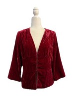 Intuitions Red Velvet Jacket Blazer V Neck Hook And Eye Close Women 12