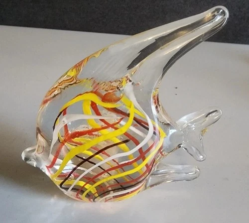 Murano Style-Tropical Yellow-Red Fish Shaped-Art Glass Paperweight Figurine Vtg