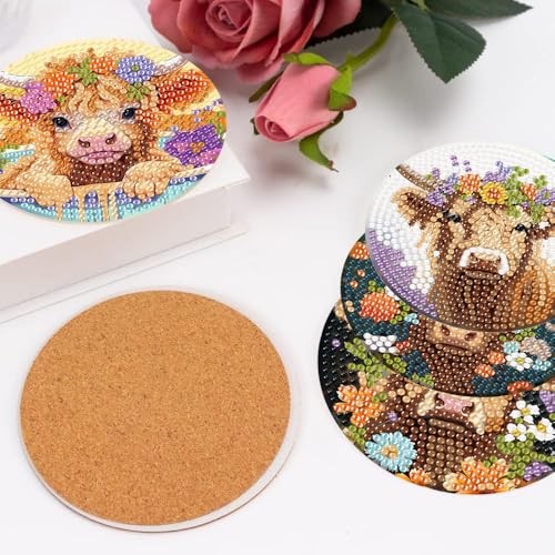8 Pack Diamond Art Coasters Kit-Cow Diamond Painting Coasters Kits with - Picture 7 of 7