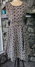 Vtg  50s Frances Prisco Original Fit 'n Flare Brown Ivory Dress Polka Dots S/M